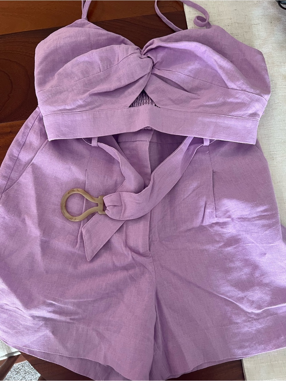 Harlow Lavender Tie-Waist Linen Romper